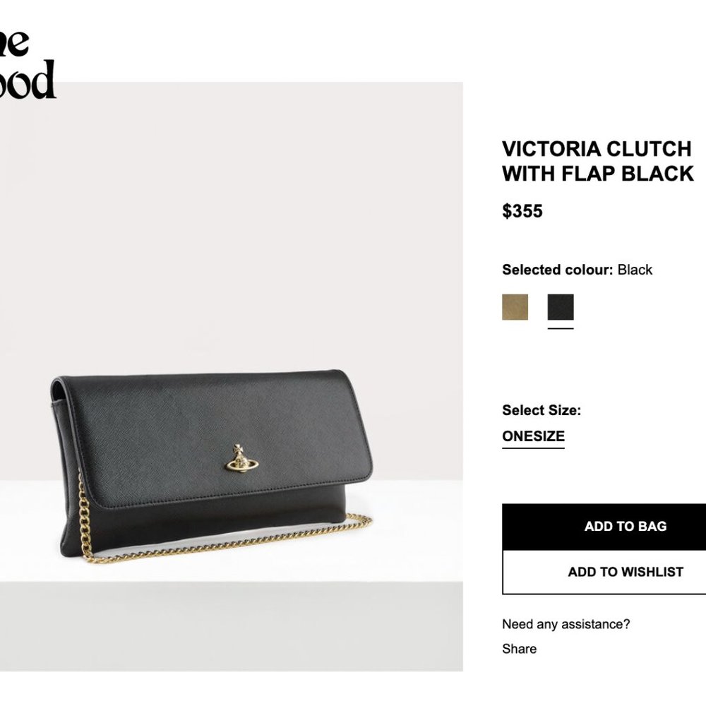 Vivienne Westwood Victoria Clutch with Flap in Black / Gold